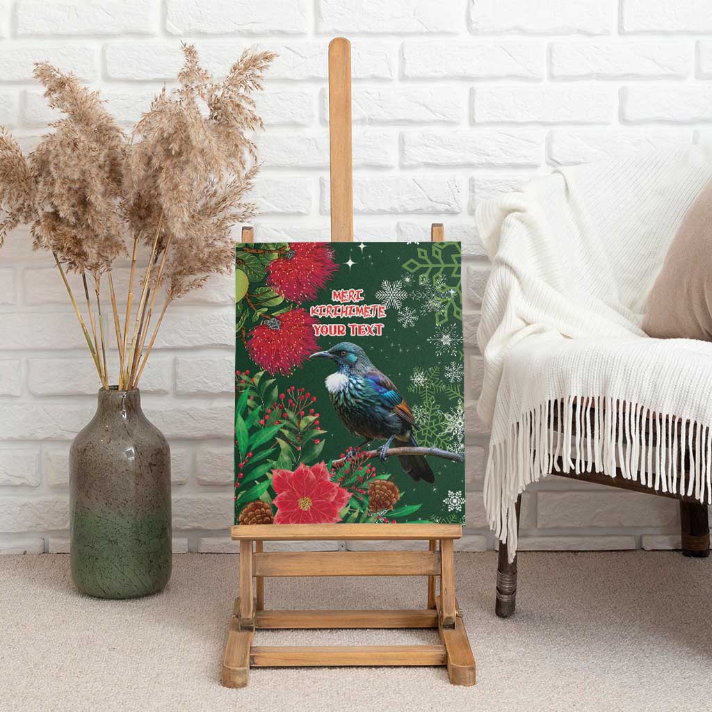 Tui Meri Kirihimete Personalised Canvas Wall Art Pohutukawa Flowers Green Motif - Polynesian Pride