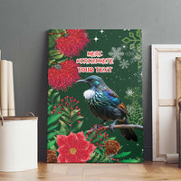 Tui Meri Kirihimete Personalised Canvas Wall Art Pohutukawa Flowers Green Motif - Polynesian Pride
