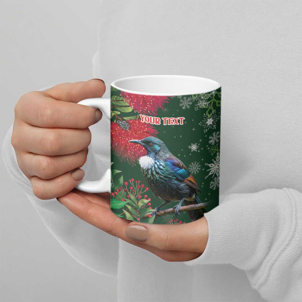 Tui Meri Kirihimete Personalised Ceramic Mug Pohutukawa Flowers Green Motif - Polynesian Pride