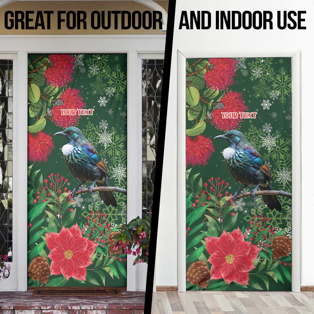 Tui Meri Kirihimete Personalised Door Cover Pohutukawa Flowers Green Motif - Polynesian Pride