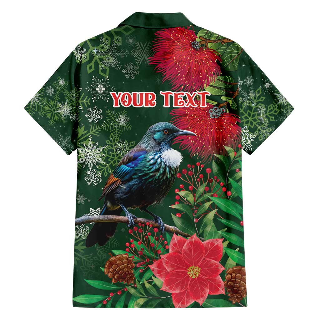 Tui Meri Kirihimete Personalised Family Matching Long Sleeve Bodycon Dress and Hawaiian Shirt Pohutukawa Flowers Green Motif - Polynesian Pride