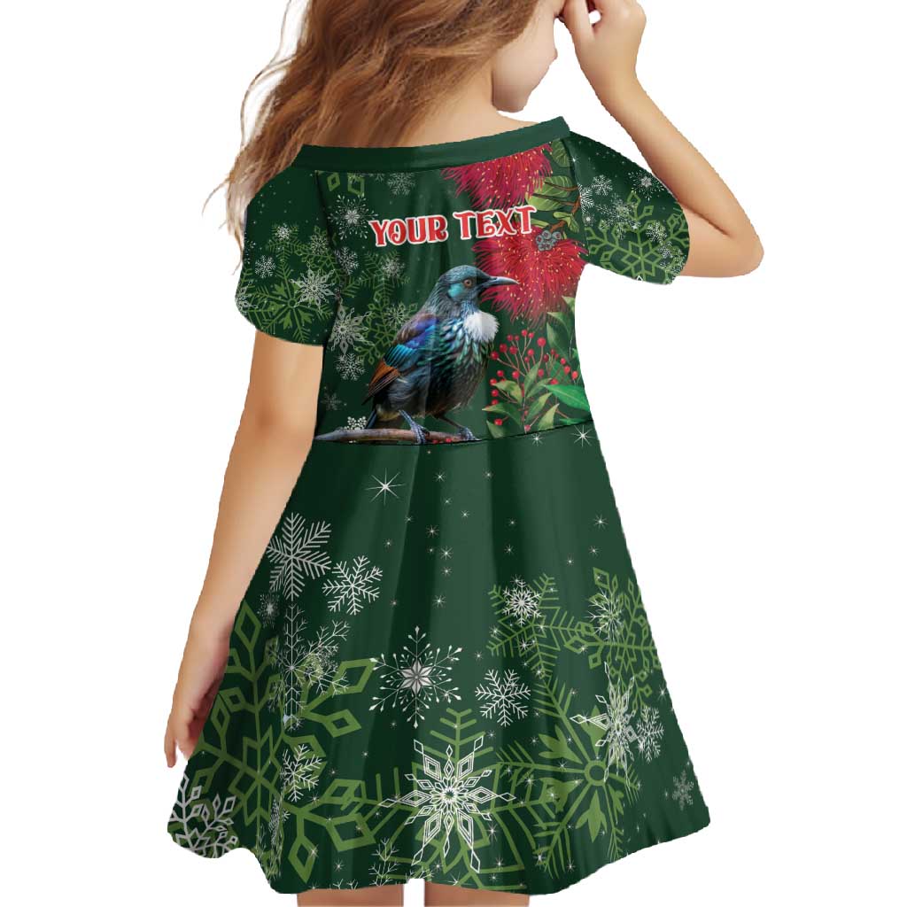 Tui Meri Kirihimete Personalised Family Matching Mermaid Dress and Hawaiian Shirt Pohutukawa Flowers Green Motif LT9 - Polynesian Pride