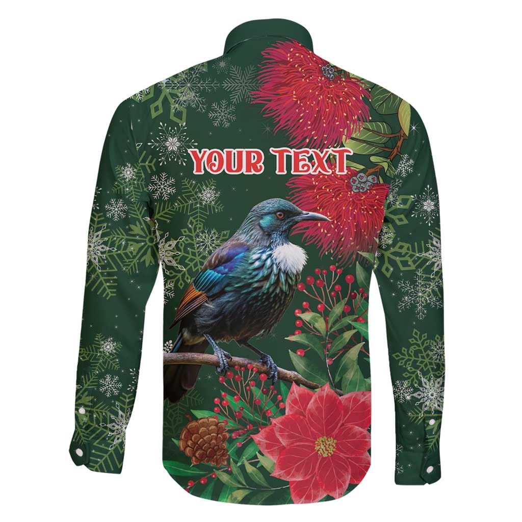 Tui Meri Kirihimete Personalised Family Matching Mermaid Dress and Hawaiian Shirt Pohutukawa Flowers Green Motif LT9 - Polynesian Pride