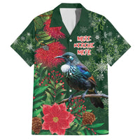 Tui Meri Kirihimete Personalised Family Matching Puletasi and Hawaiian Shirt Pohutukawa Flowers Green Motif - Polynesian Pride