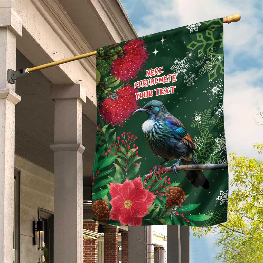 Tui Meri Kirihimete Personalised Garden Flag Pohutukawa Flowers Green Motif - Polynesian Pride