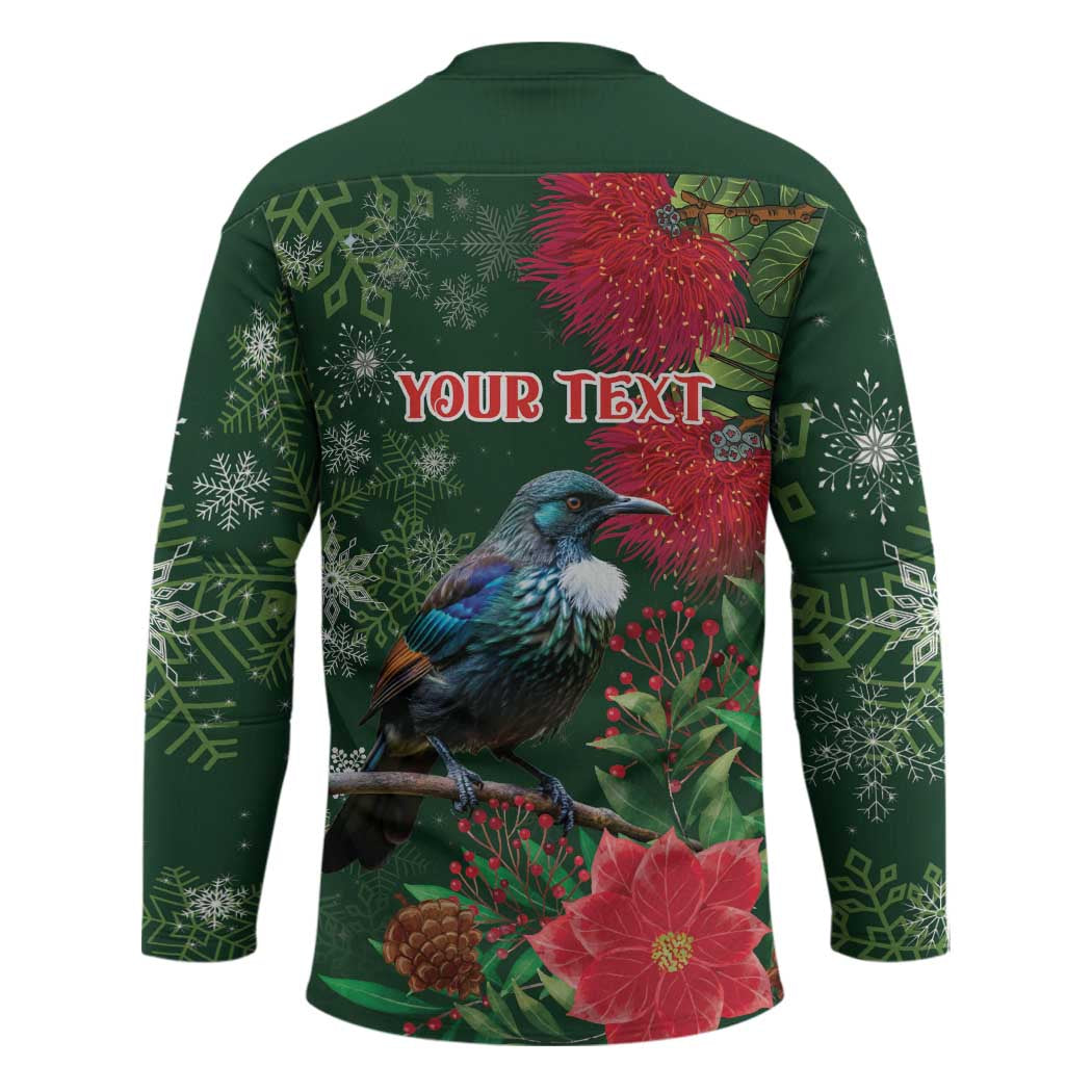 Tui Meri Kirihimete Personalised Hockey Jersey Pohutukawa Flowers Green Motif - Polynesian Pride