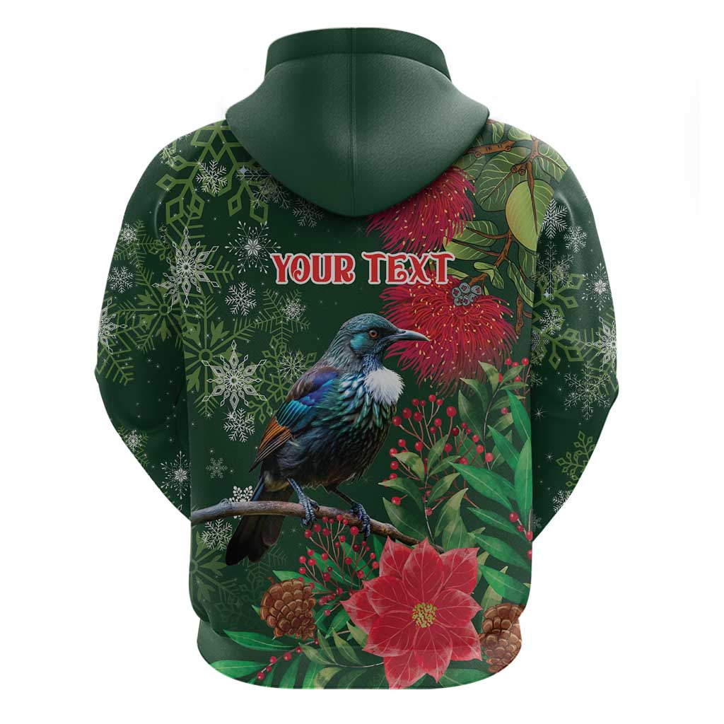 Tui Meri Kirihimete Personalised Hoodie Pohutukawa Flowers Green Motif - Polynesian Pride