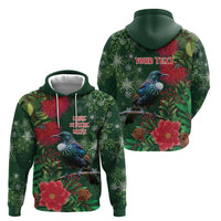Tui Meri Kirihimete Personalised Hoodie Pohutukawa Flowers Green Motif - Polynesian Pride
