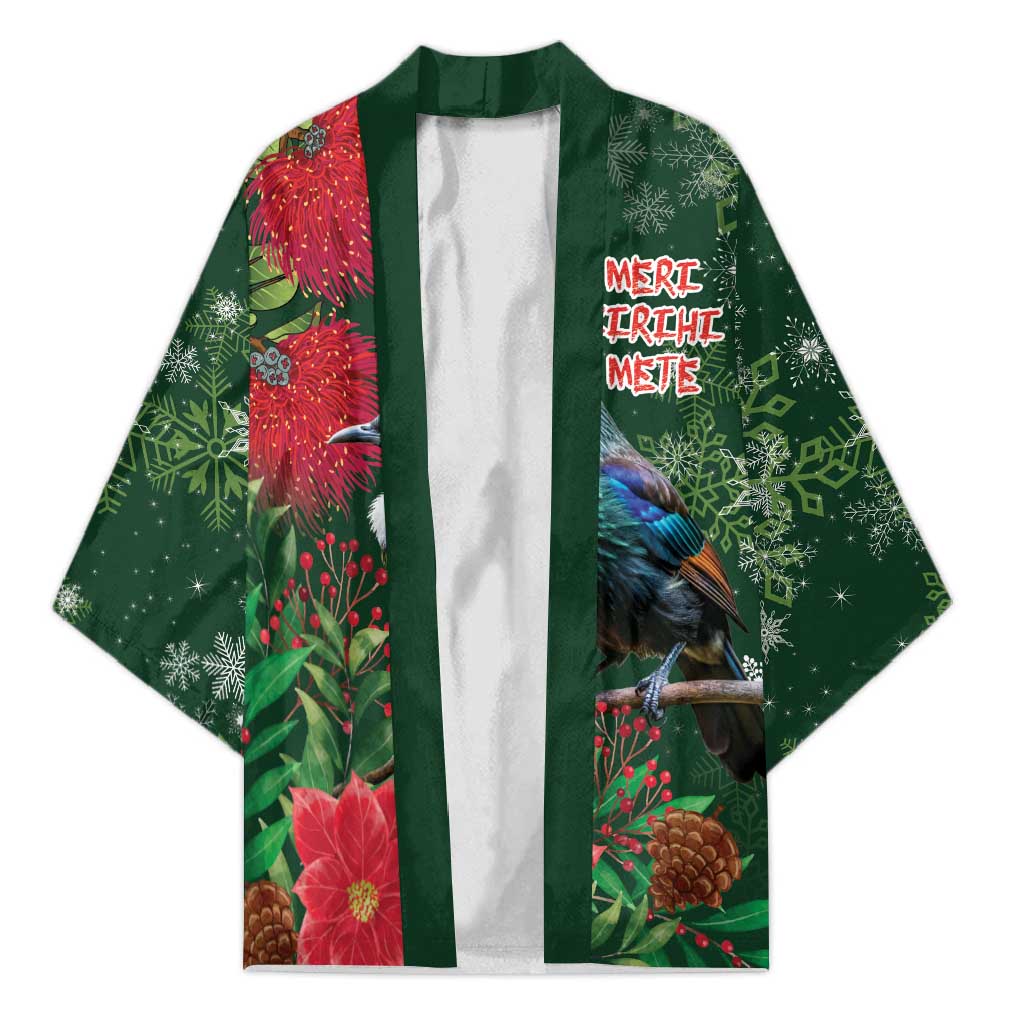 Tui Meri Kirihimete Personalised Kimono Pohutukawa Flowers Green Motif - Polynesian Pride
