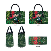 Tui Meri Kirihimete Personalised Leather Bag Pohutukawa Flowers Green Motif - Polynesian Pride