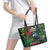 Tui Meri Kirihimete Personalised Leather Tote Bag Pohutukawa Flowers Green Motif - Polynesian Pride