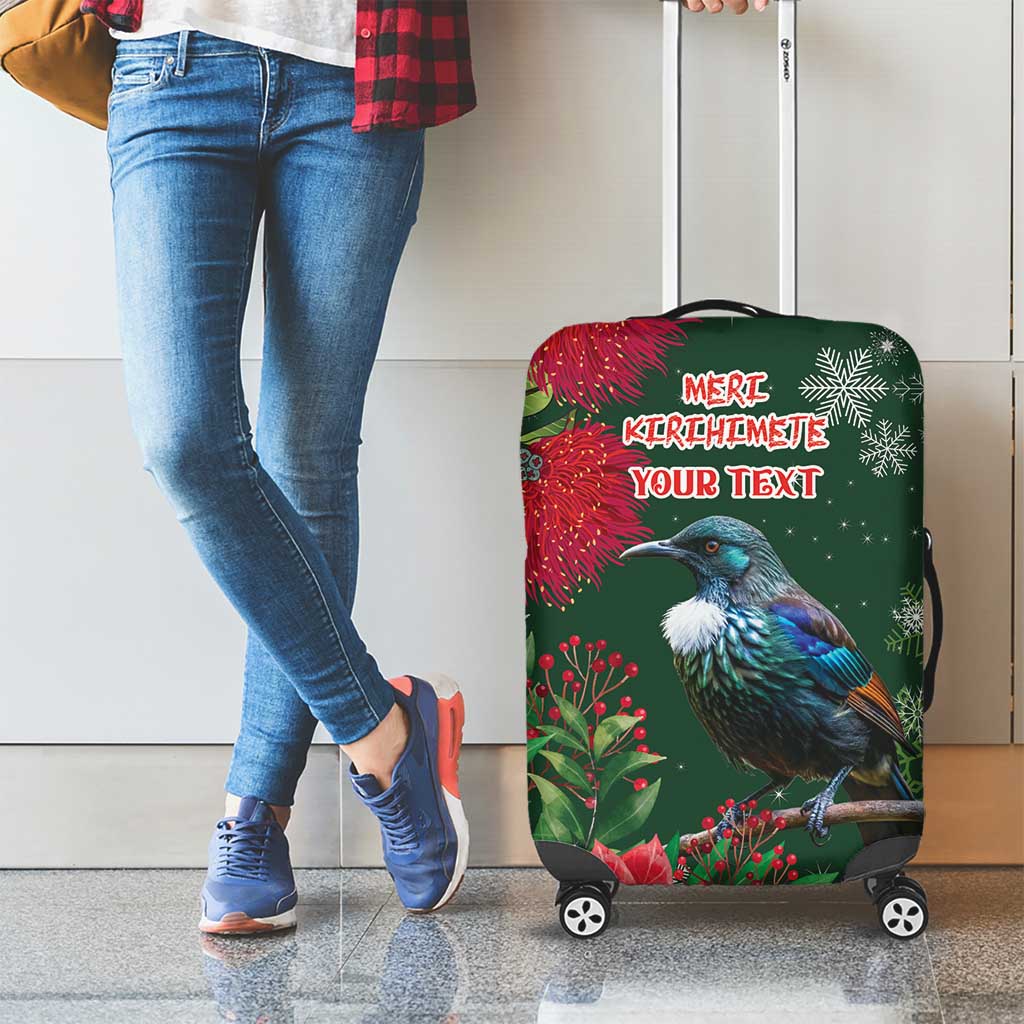 Tui Meri Kirihimete Personalised Luggage Cover Pohutukawa Flowers Green Motif LT9 - Polynesian Pride