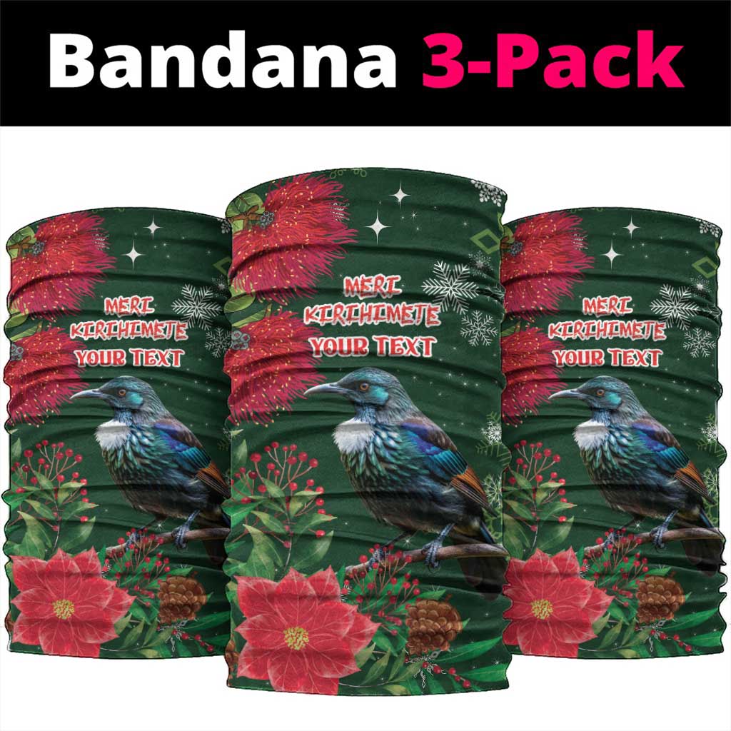 Tui Meri Kirihimete Personalised Neck Gaiter Pohutukawa Flowers Green Motif - Polynesian Pride