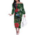 Tui Meri Kirihimete Personalised Off The Shoulder Long Sleeve Dress Pohutukawa Flowers Green Motif - Polynesian Pride