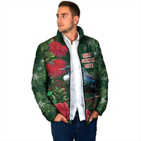 Tui Meri Kirihimete Personalised Padded Jacket Pohutukawa Flowers Green Motif - Polynesian Pride