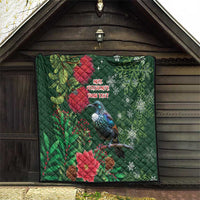 Tui Meri Kirihimete Personalised Quilt Pohutukawa Flowers Green Motif - Polynesian Pride