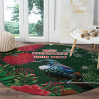 Tui Meri Kirihimete Personalised Round Carpet Pohutukawa Flowers Green Motif - Polynesian Pride