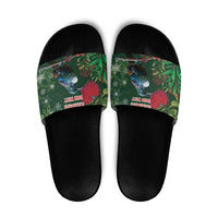 Tui Meri Kirihimete Personalised Slide Sandals Pohutukawa Flowers Green Motif - Polynesian Pride