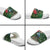 Tui Meri Kirihimete Personalised Slide Sandals Pohutukawa Flowers Green Motif - Polynesian Pride