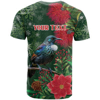 Tui Meri Kirihimete Personalised T Shirt Pohutukawa Flowers Green Motif - Polynesian Pride