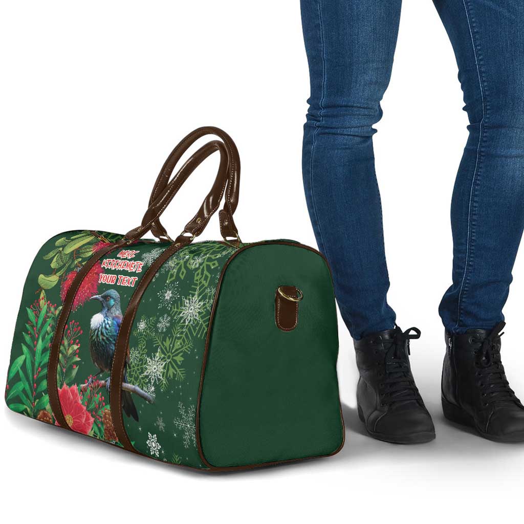 Tui Meri Kirihimete Personalised Travel Bag Pohutukawa Flowers Green Motif - Polynesian Pride