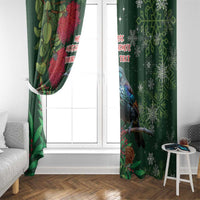 Tui Meri Kirihimete Personalised Window Curtain Pohutukawa Flowers Green Motif - Polynesian Pride
