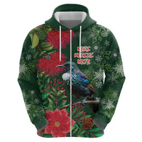 Tui Meri Kirihimete Personalised Zip Hoodie Pohutukawa Flowers Green Motif LT9 - Polynesian Pride