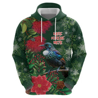 Tui Meri Kirihimete Personalised Zip Hoodie Pohutukawa Flowers Green Motif LT9 - Polynesian Pride