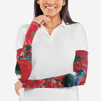 Tui Meri Kirihimete Personalised Arm Sleeves Pohutukawa Flowers Red Motif - Polynesian Pride