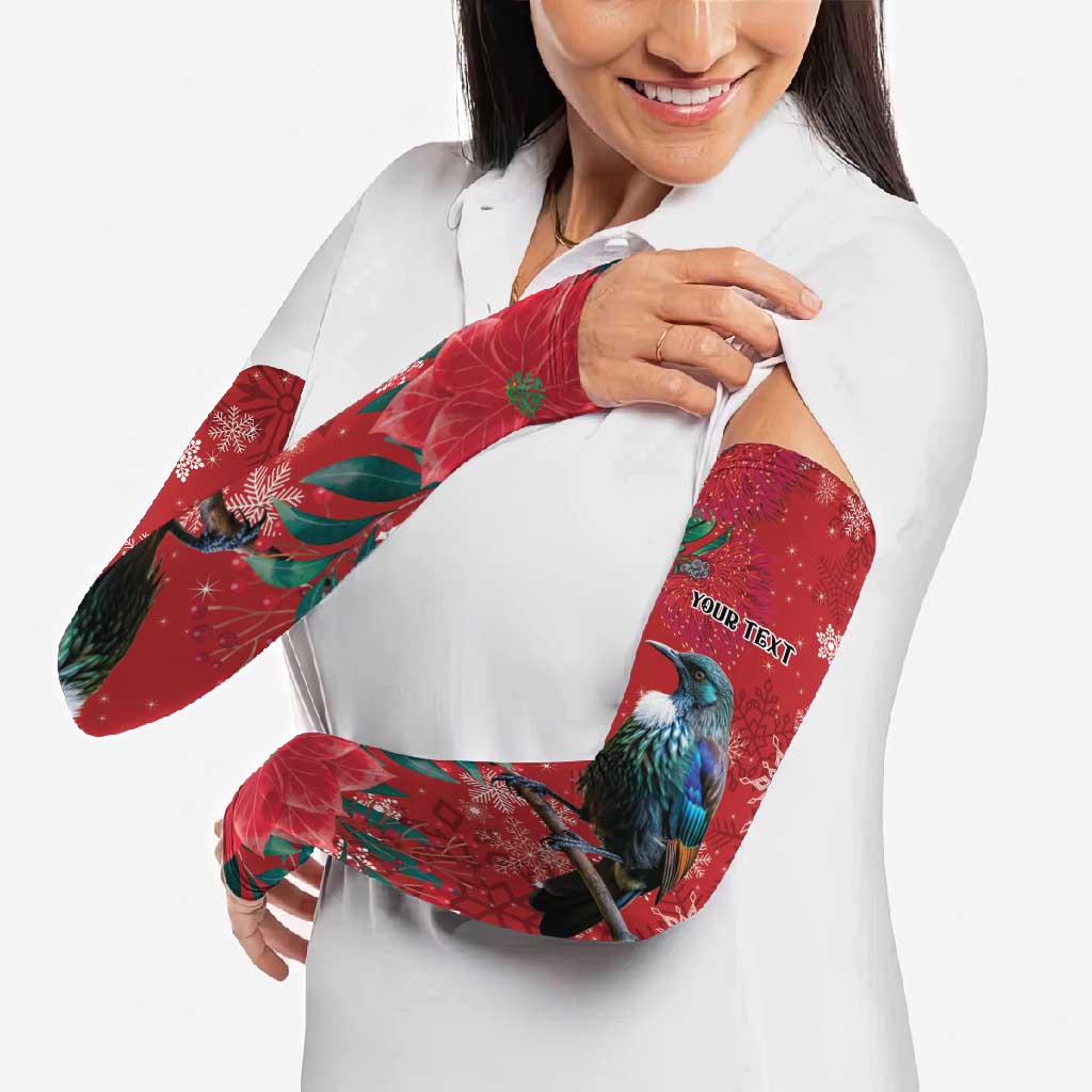 Tui Meri Kirihimete Personalised Arm Sleeves Pohutukawa Flowers Red Motif - Polynesian Pride