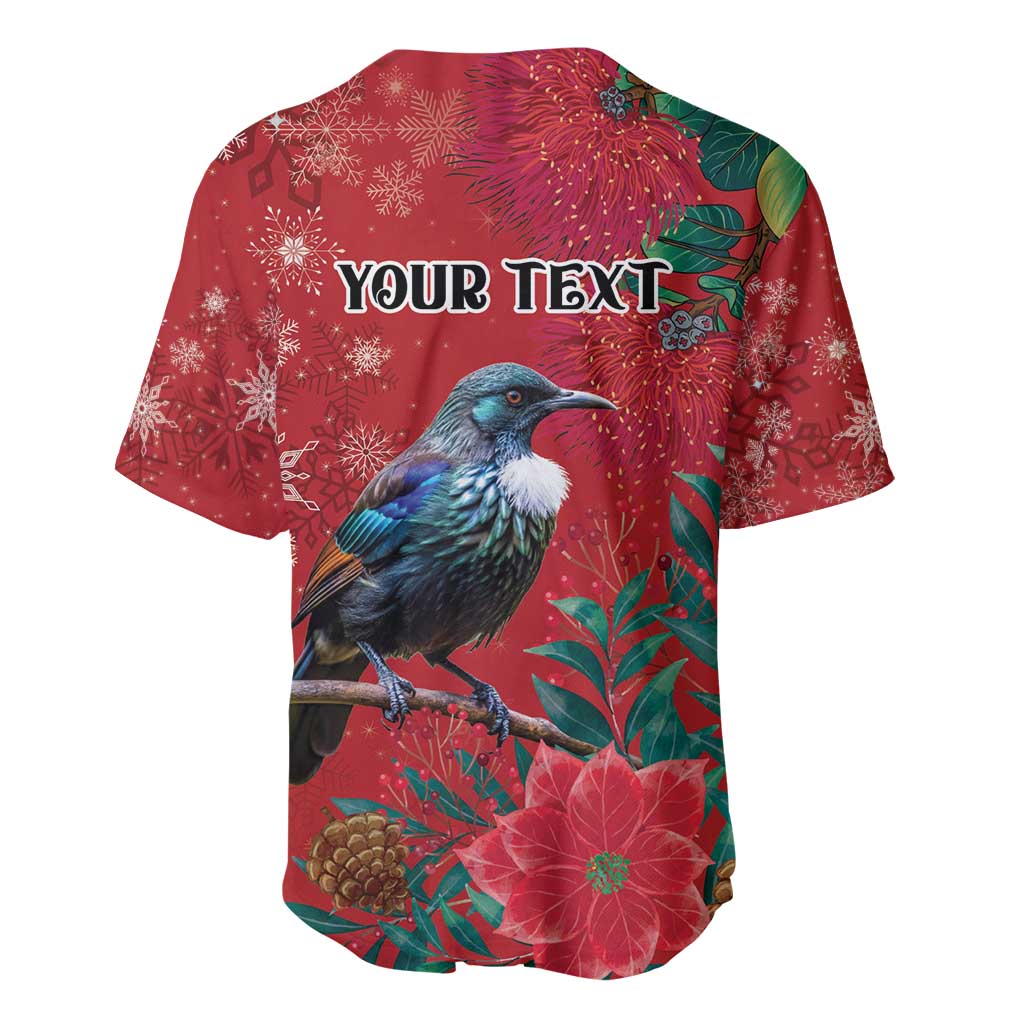 Tui Meri Kirihimete Personalised Baseball Jersey Pohutukawa Flowers Red Motif - Polynesian Pride