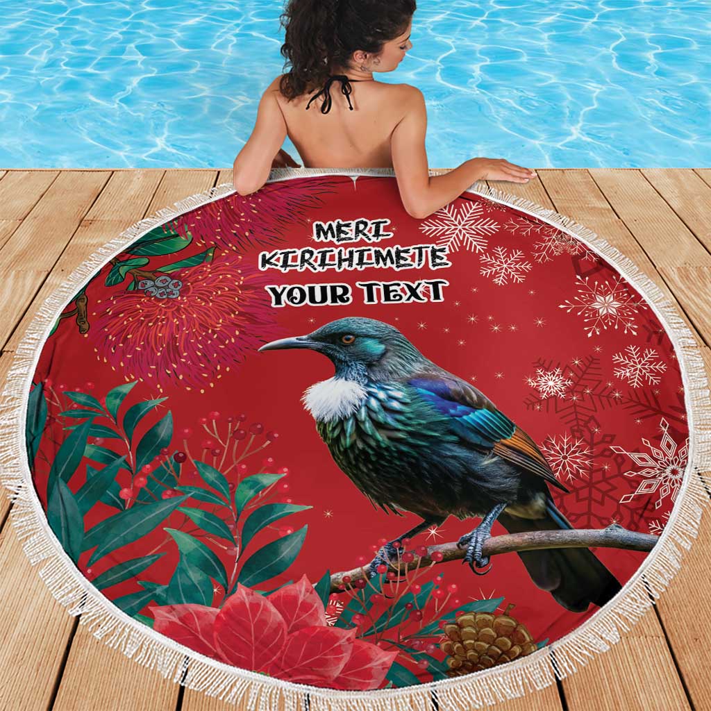 Tui Meri Kirihimete Personalised Beach Blanket Pohutukawa Flowers Red Motif - Polynesian Pride
