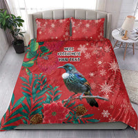 Tui Meri Kirihimete Personalised Bedding Set Pohutukawa Flowers Red Motif - Polynesian Pride