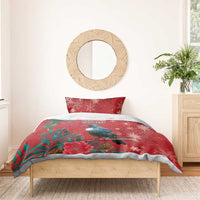 Tui Meri Kirihimete Personalised Bedding Set Pohutukawa Flowers Red Motif - Polynesian Pride