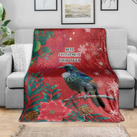 Tui Meri Kirihimete Personalised Blanket Pohutukawa Flowers Red Motif - Polynesian Pride