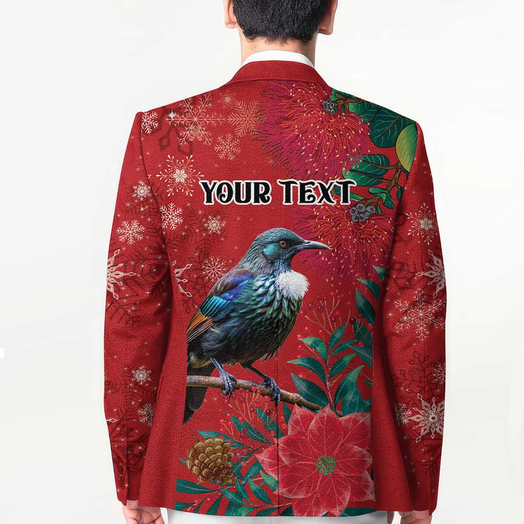 Tui Meri Kirihimete Personalised Blazer Pohutukawa Flowers Red Motif - Polynesian Pride