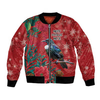 Tui Meri Kirihimete Personalised Bomber Jacket Pohutukawa Flowers Red Motif - Polynesian Pride