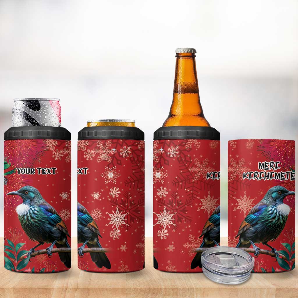 Tui Meri Kirihimete Personalised 4 in 1 Can Cooler Tumbler Pohutukawa Flowers Red Motif - Polynesian Pride