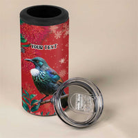 Tui Meri Kirihimete Personalised 4 in 1 Can Cooler Tumbler Pohutukawa Flowers Red Motif - Polynesian Pride