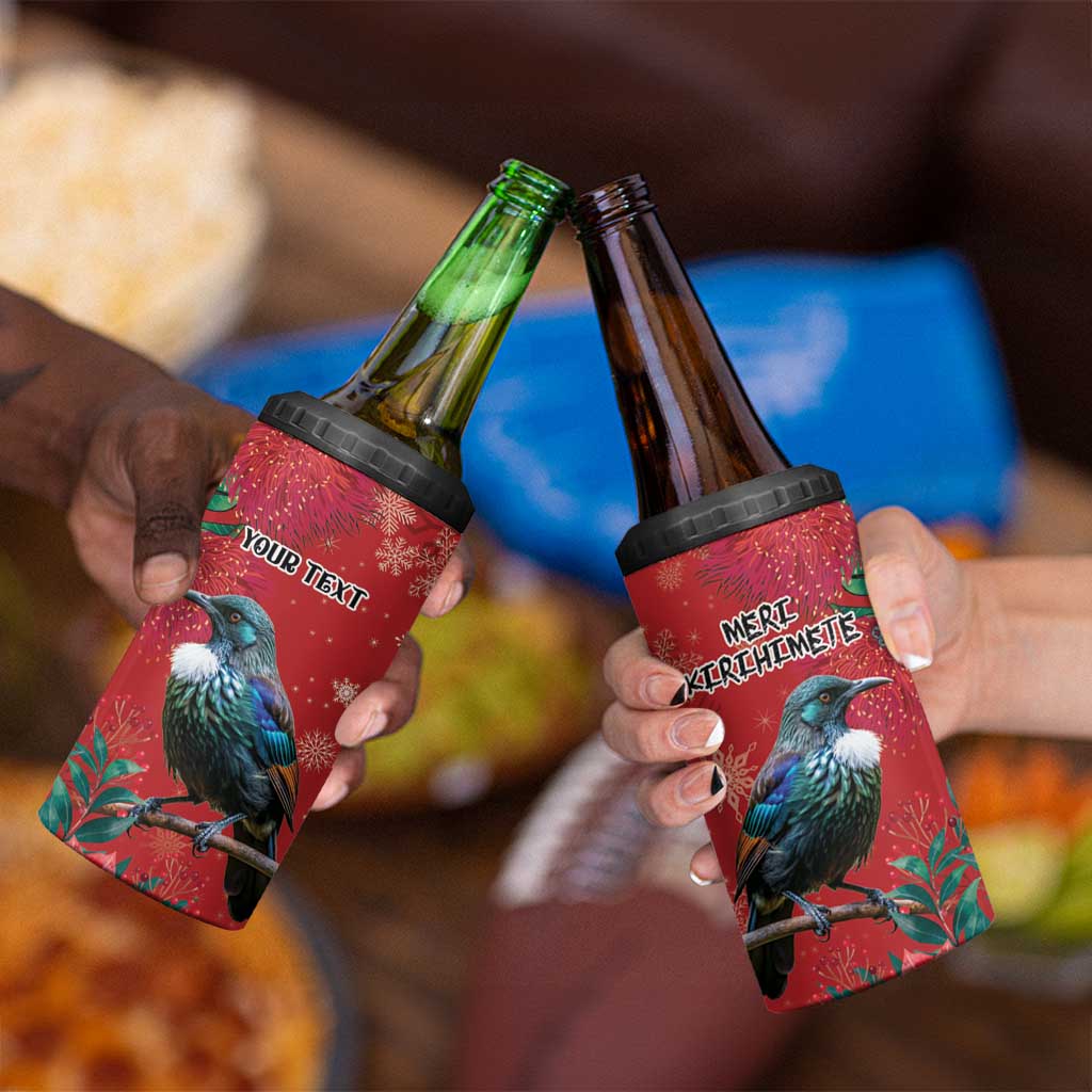 Tui Meri Kirihimete Personalised 4 in 1 Can Cooler Tumbler Pohutukawa Flowers Red Motif - Polynesian Pride