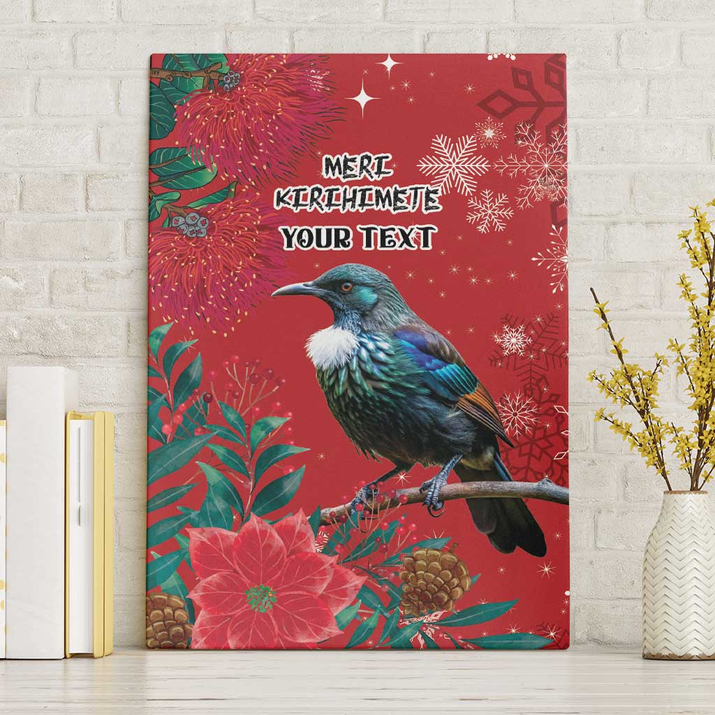 Tui Meri Kirihimete Personalised Canvas Wall Art Pohutukawa Flowers Red Motif - Polynesian Pride