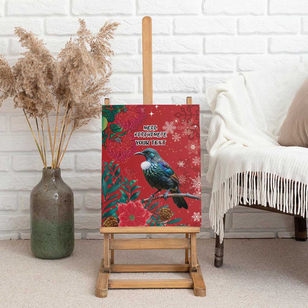 Tui Meri Kirihimete Personalised Canvas Wall Art Pohutukawa Flowers Red Motif - Polynesian Pride