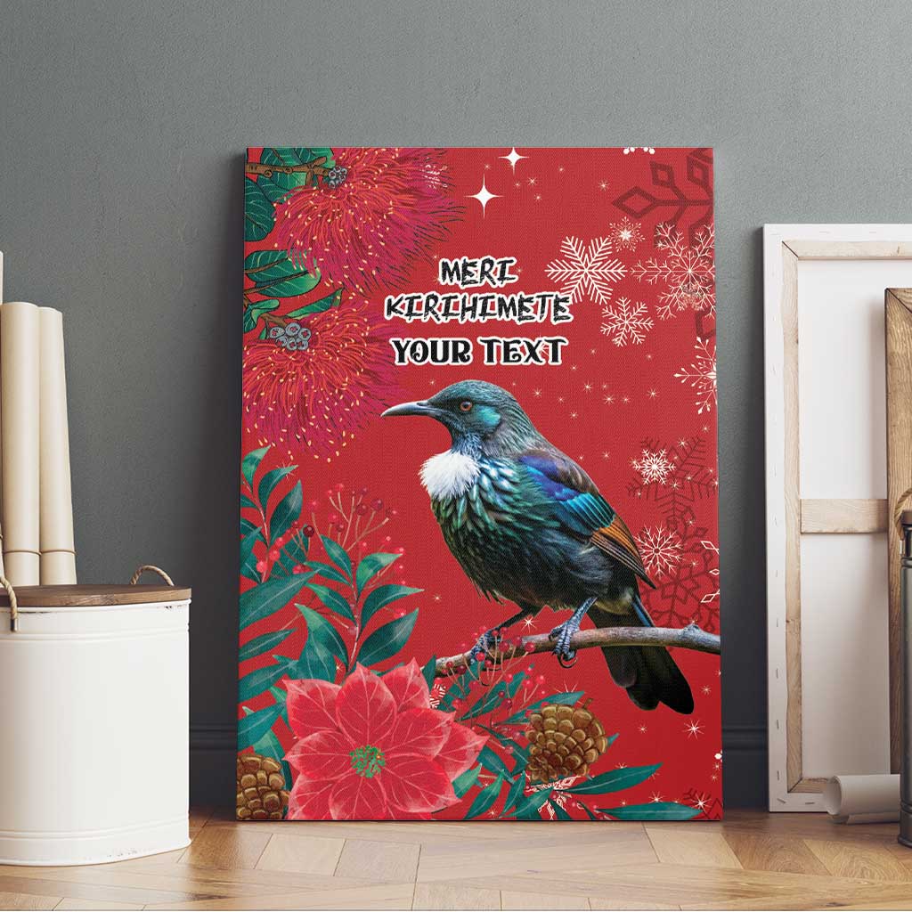 Tui Meri Kirihimete Personalised Canvas Wall Art Pohutukawa Flowers Red Motif - Polynesian Pride