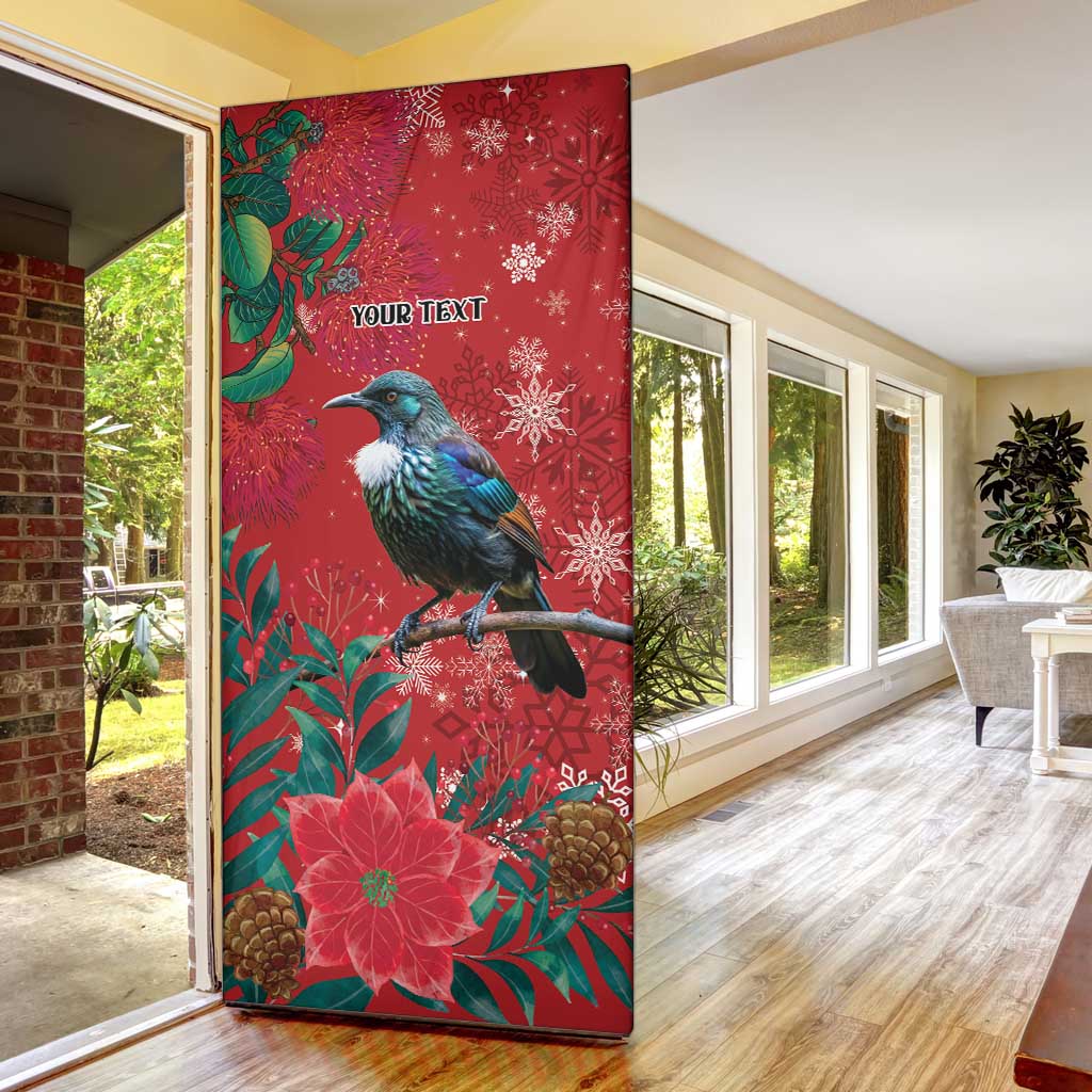 Tui Meri Kirihimete Personalised Door Cover Pohutukawa Flowers Red Motif - Polynesian Pride