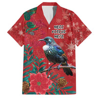 Tui Meri Kirihimete Personalised Family Matching Off The Shoulder Long Sleeve Dress and Hawaiian Shirt Pohutukawa Flowers Red Motif - Polynesian Pride