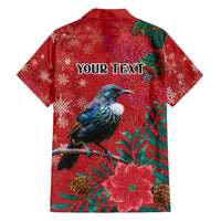 Tui Meri Kirihimete Personalised Family Matching Off Shoulder Short Dress and Hawaiian Shirt Pohutukawa Flowers Red Motif - Polynesian Pride