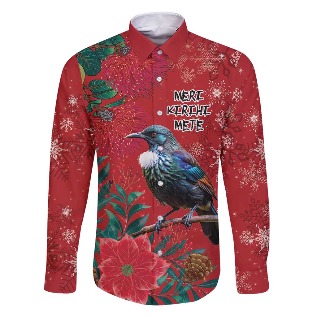 Tui Meri Kirihimete Personalised Family Matching Off Shoulder Short Dress and Hawaiian Shirt Pohutukawa Flowers Red Motif - Polynesian Pride