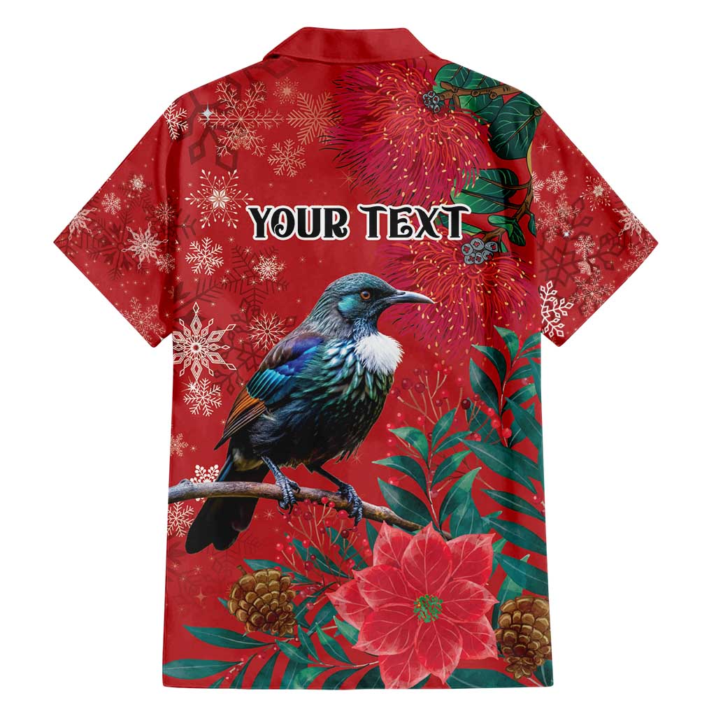 Tui Meri Kirihimete Personalised Family Matching Puletasi and Hawaiian Shirt Pohutukawa Flowers Red Motif - Polynesian Pride