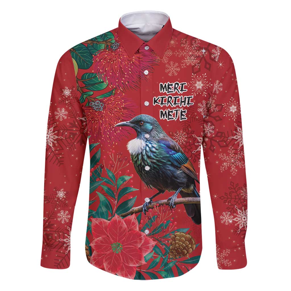 Tui Meri Kirihimete Personalised Family Matching Puletasi and Hawaiian Shirt Pohutukawa Flowers Red Motif - Polynesian Pride