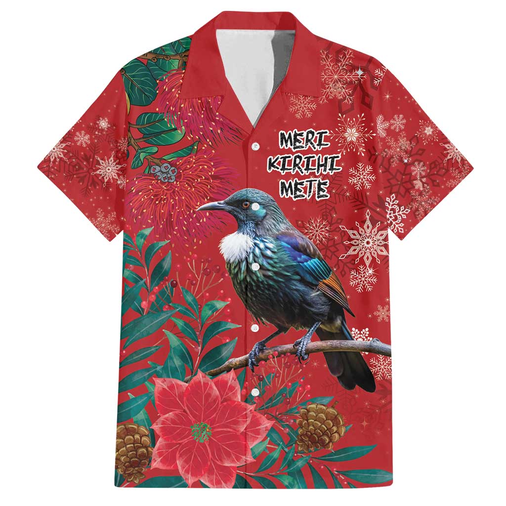 Tui Meri Kirihimete Personalised Family Matching Tank Maxi Dress and Hawaiian Shirt Pohutukawa Flowers Red Motif - Polynesian Pride